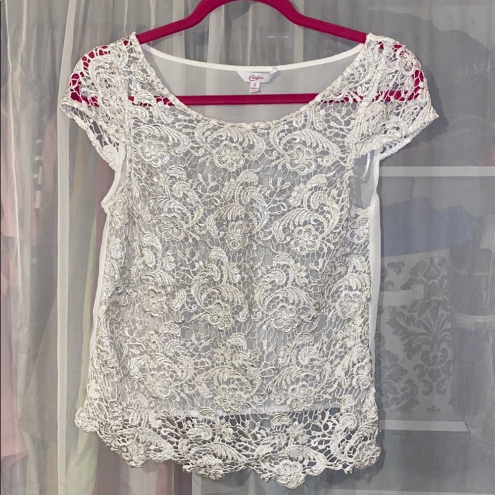 Candie’s | Crochet Floral Sheer Layering Crop Top